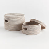 Napa Whitewash BURMA RATTAN ROUND LIDDED BOXES, SET OF 2