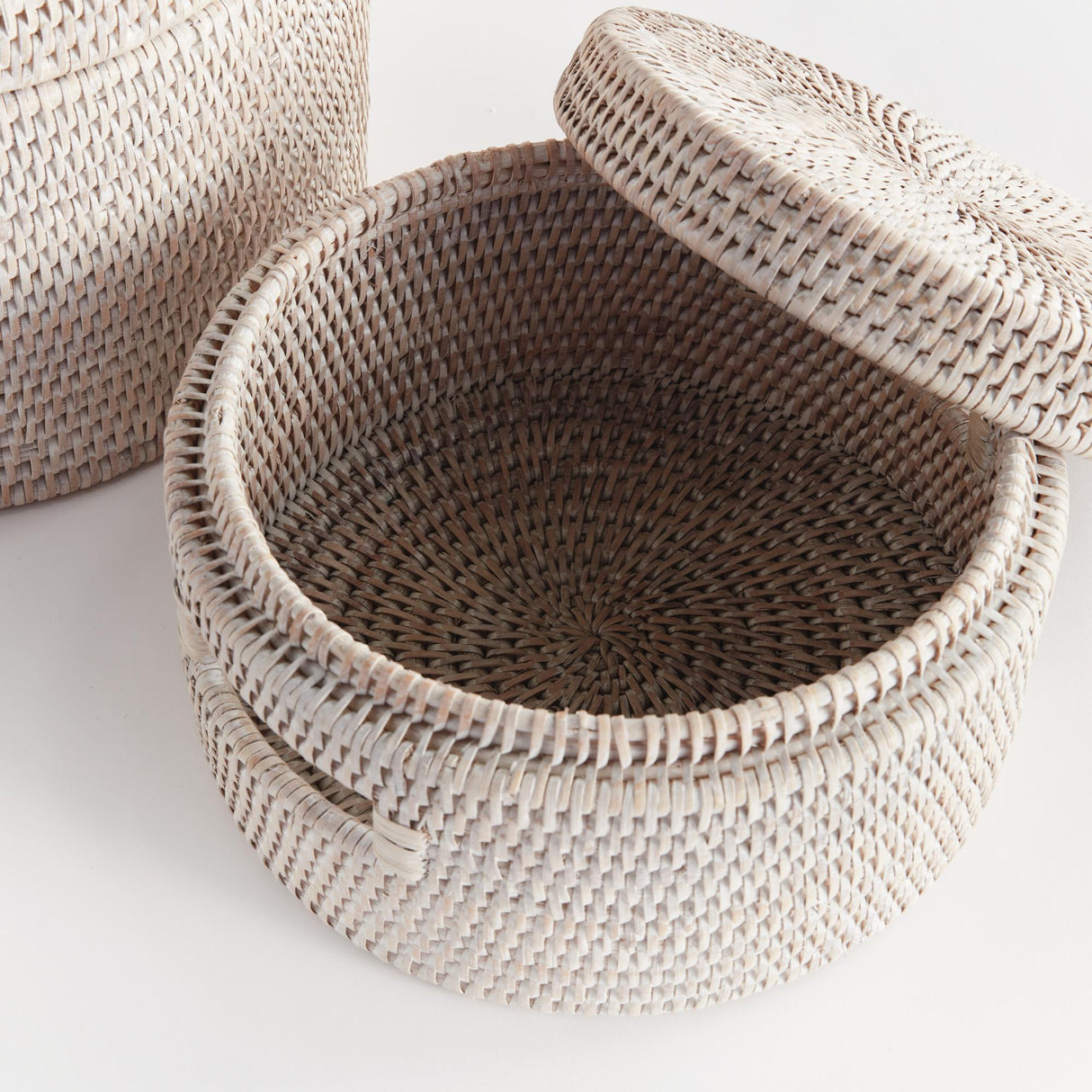 Napa Whitewash BURMA RATTAN ROUND LIDDED BOXES, SET OF 2