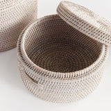 Napa Whitewash BURMA RATTAN ROUND LIDDED BOXES, SET OF 2