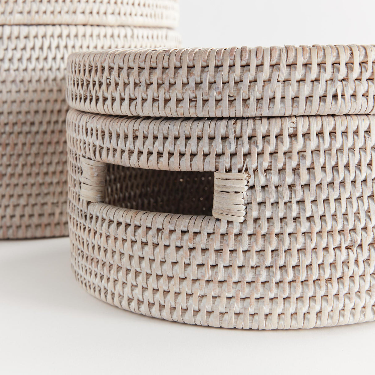 Napa Whitewash BURMA RATTAN ROUND LIDDED BOXES, SET OF 2