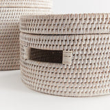 Napa Whitewash BURMA RATTAN ROUND LIDDED BOXES, SET OF 2