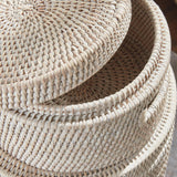 Napa Whitewash BURMA RATTAN ROUND LIDDED BOXES, SET OF 2