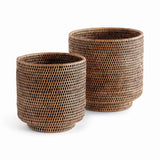 Napa Warm Brown BURMA RATTAN CACHEPOTS LARGE, SET OF 2