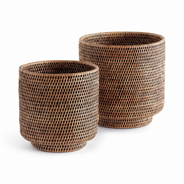 Napa Warm Brown BURMA RATTAN CACHEPOTS LARGE, SET OF 2
