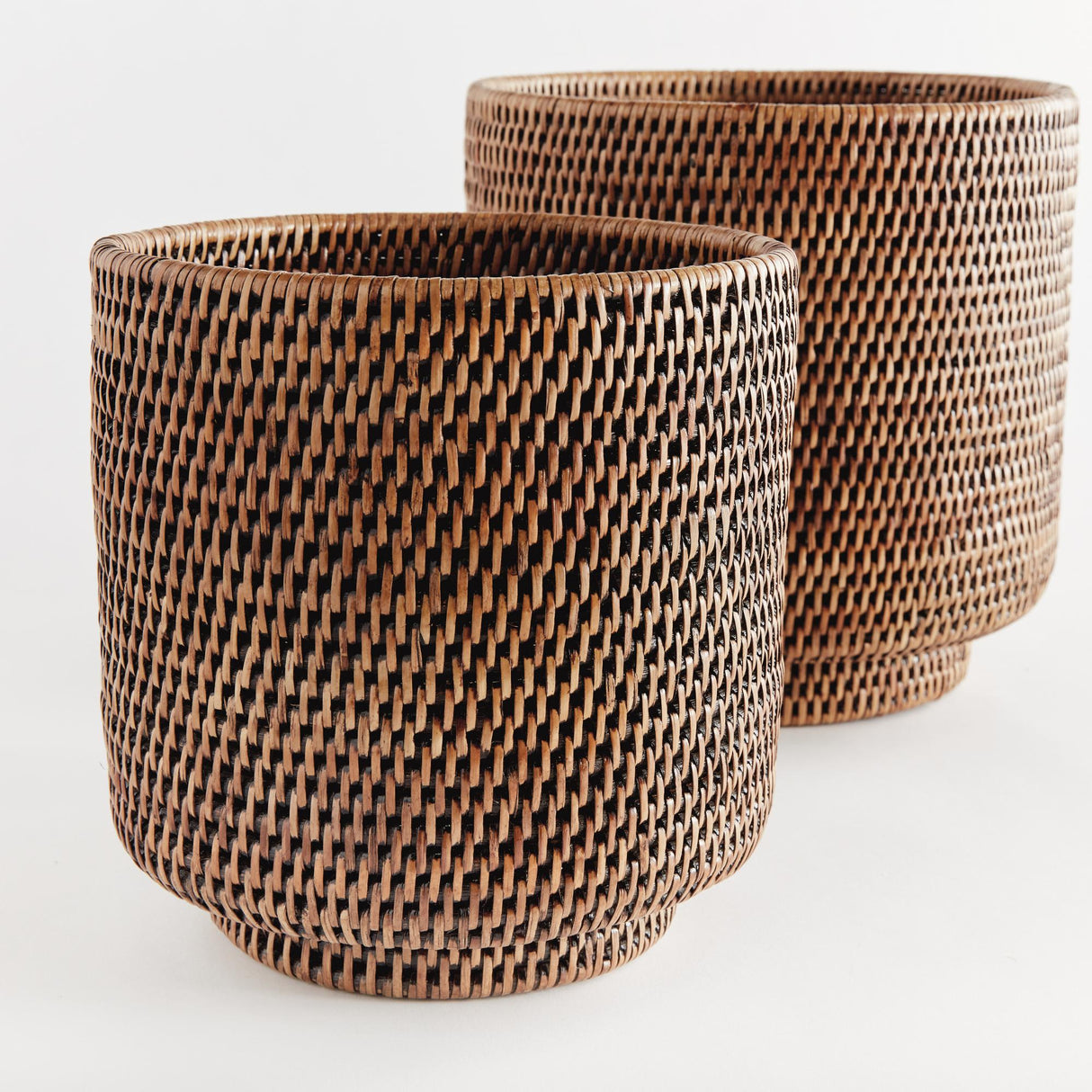 Napa Warm Brown BURMA RATTAN CACHEPOTS LARGE, SET OF 2