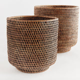 Napa Warm Brown BURMA RATTAN CACHEPOTS LARGE, SET OF 2