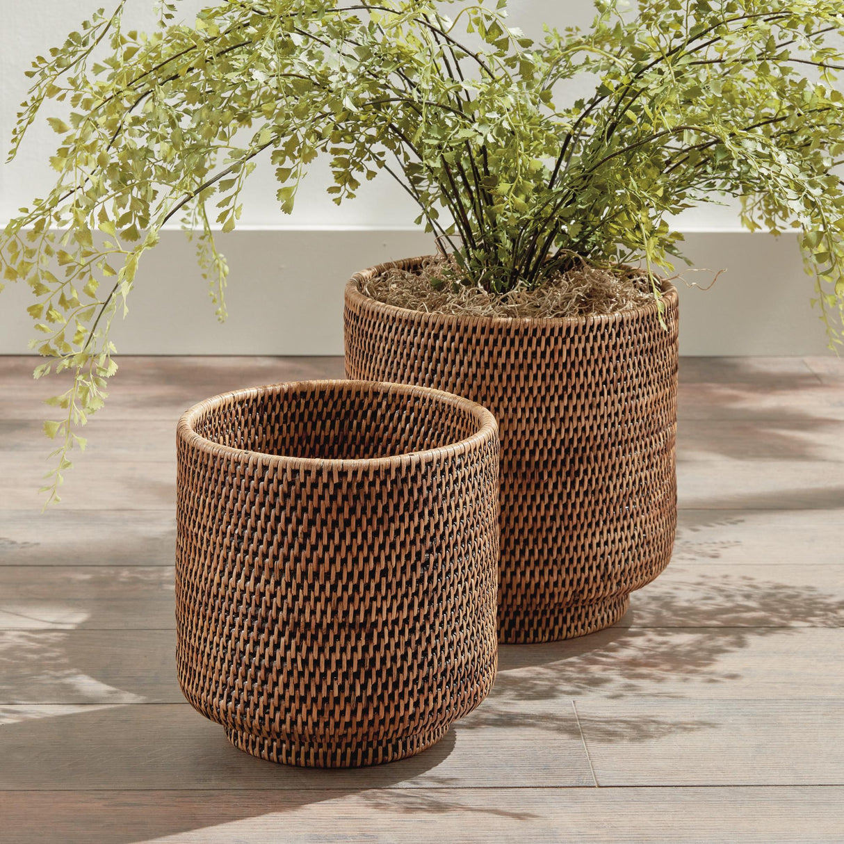 Napa Warm Brown BURMA RATTAN CACHEPOTS LARGE, SET OF 2