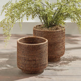 Napa Warm Brown BURMA RATTAN CACHEPOTS LARGE, SET OF 2