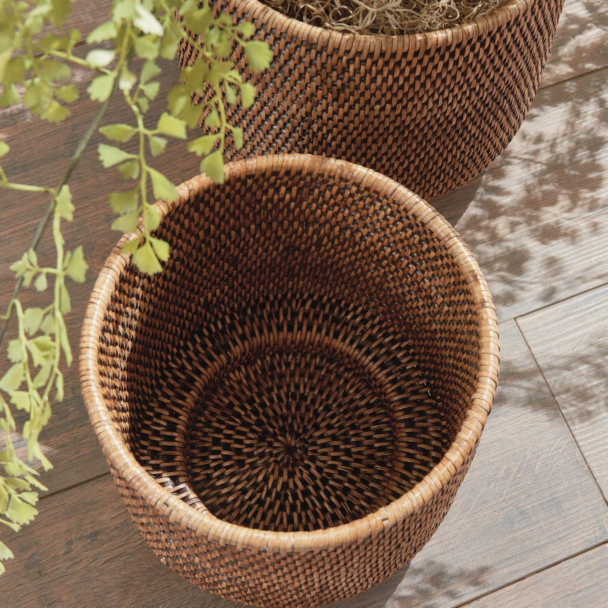 Napa Warm Brown BURMA RATTAN CACHEPOTS LARGE, SET OF 2
