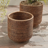 Napa Warm Brown BURMA RATTAN CACHEPOTS LARGE, SET OF 2