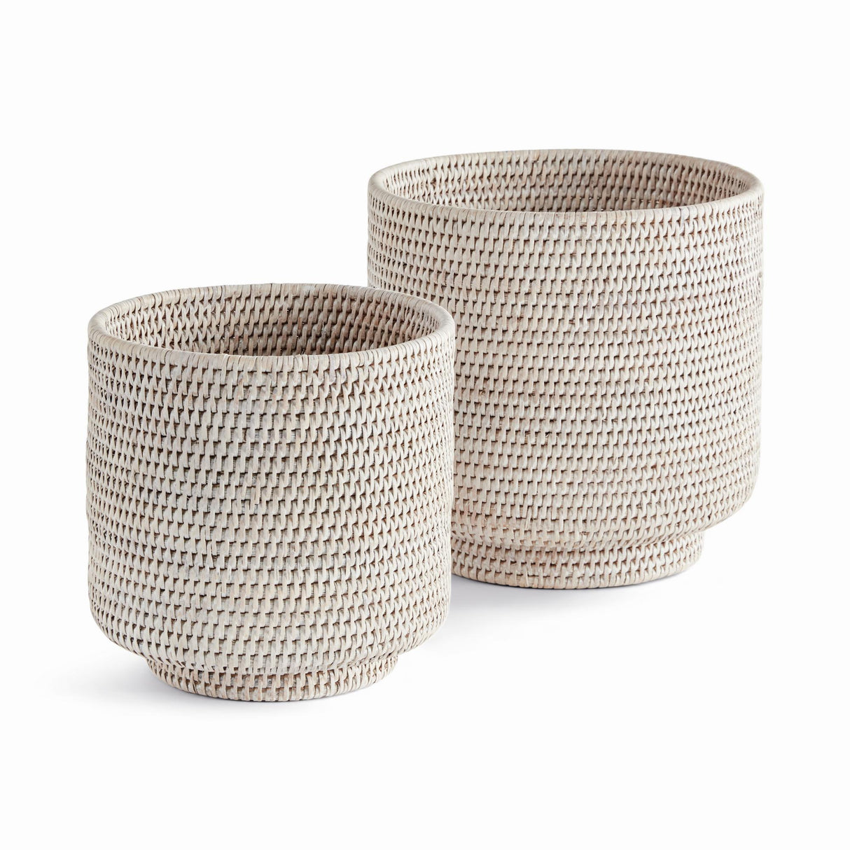 Napa Whitewash BURMA RATTAN CACHEPOTS LARGE, SET OF 2