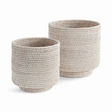 Napa Whitewash BURMA RATTAN CACHEPOTS LARGE, SET OF 2