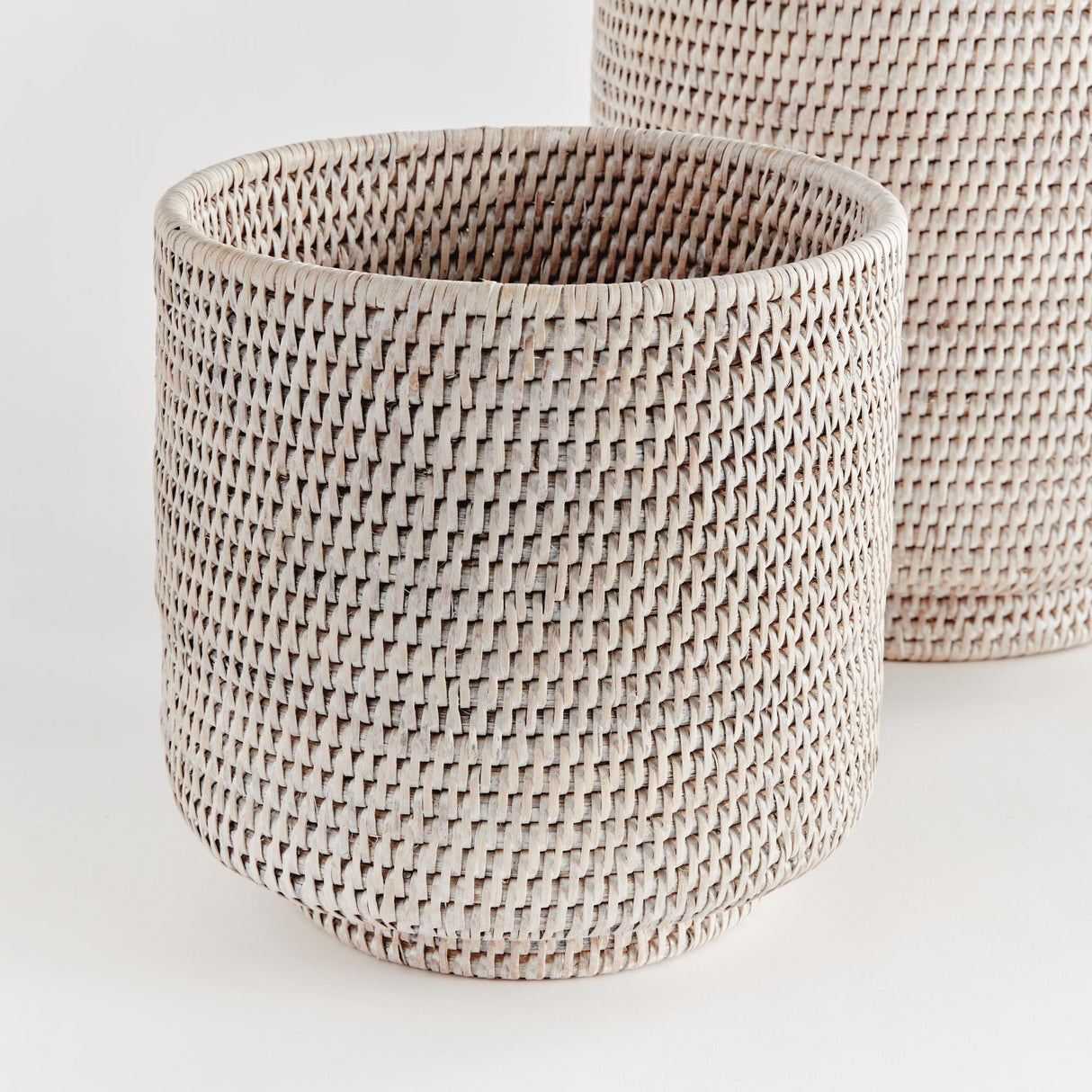 Napa Whitewash BURMA RATTAN CACHEPOTS LARGE, SET OF 2