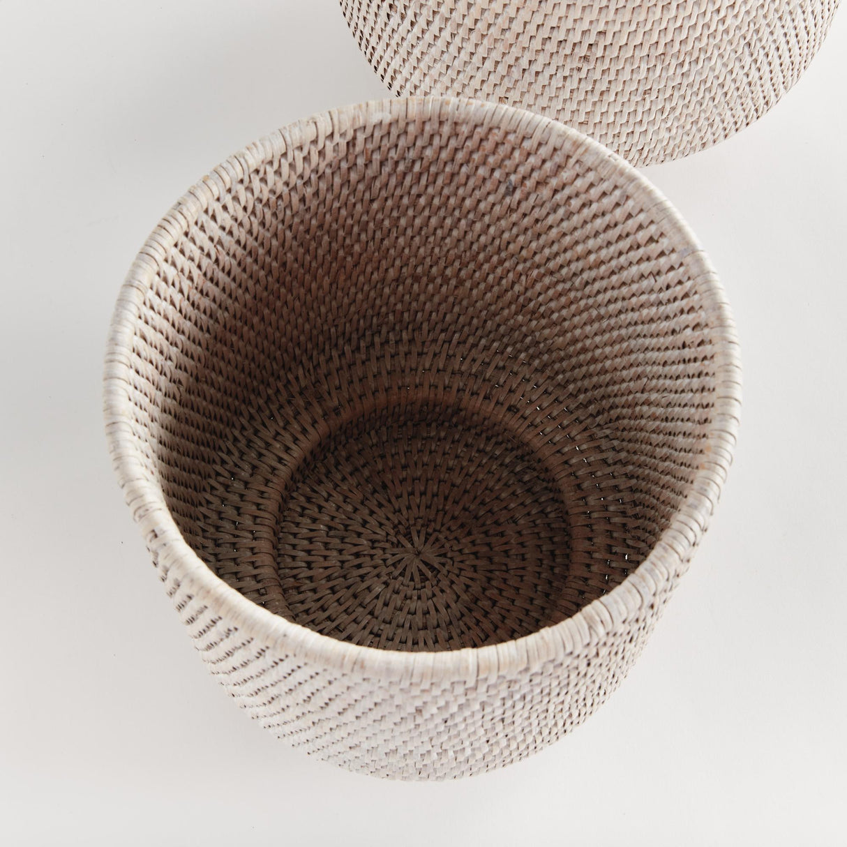 Napa Whitewash BURMA RATTAN CACHEPOTS LARGE, SET OF 2
