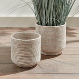 Napa Whitewash BURMA RATTAN CACHEPOTS LARGE, SET OF 2