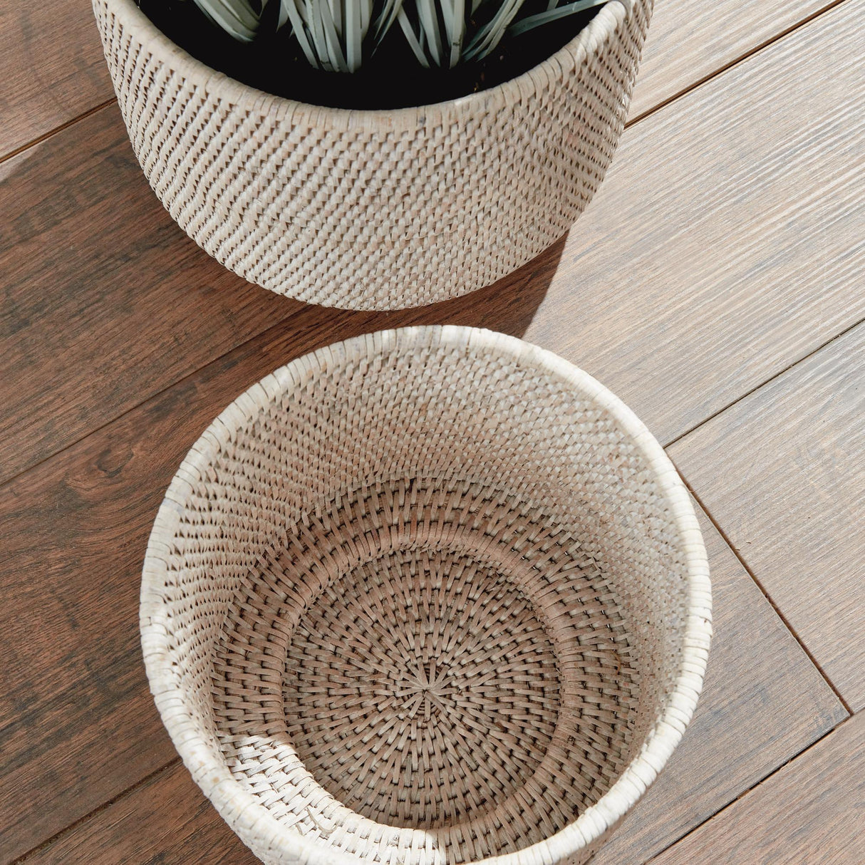Napa Whitewash BURMA RATTAN CACHEPOTS LARGE, SET OF 2