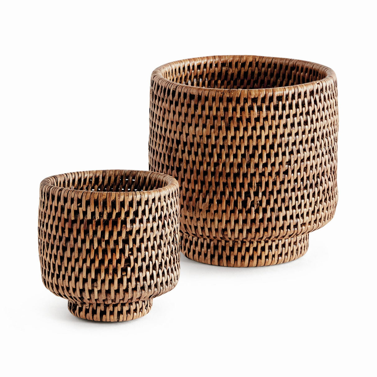 Napa Warm Brown BURMA RATTAN CACHEPOTS SMALL, SET OF 2