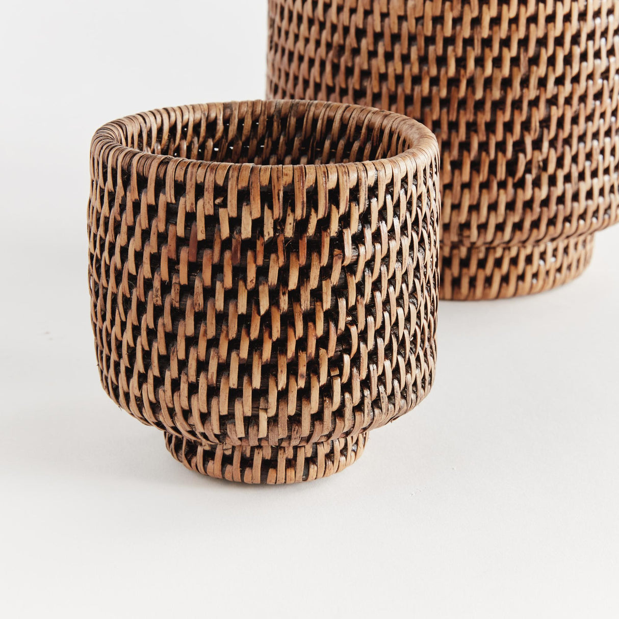 Napa Warm Brown BURMA RATTAN CACHEPOTS SMALL, SET OF 2