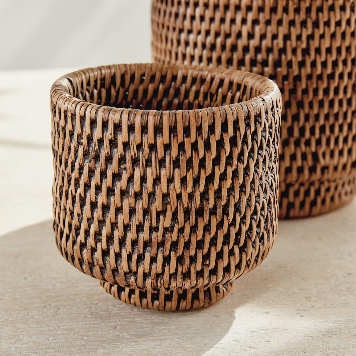Napa Warm Brown BURMA RATTAN CACHEPOTS SMALL, SET OF 2