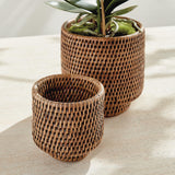 Napa Warm Brown BURMA RATTAN CACHEPOTS SMALL, SET OF 2