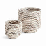 Napa Whitewash BURMA RATTAN CACHEPOTS SMALL, SET OF 2