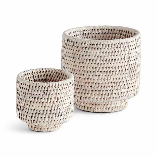 Napa Whitewash BURMA RATTAN CACHEPOTS SMALL, SET OF 2