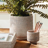Napa Whitewash BURMA RATTAN CACHEPOTS SMALL, SET OF 2