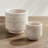 Napa Whitewash BURMA RATTAN CACHEPOTS SMALL, SET OF 2