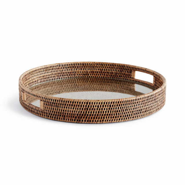 Napa Warm Brown BURMA RATTAN ROUND SERVING TRAY LARGE