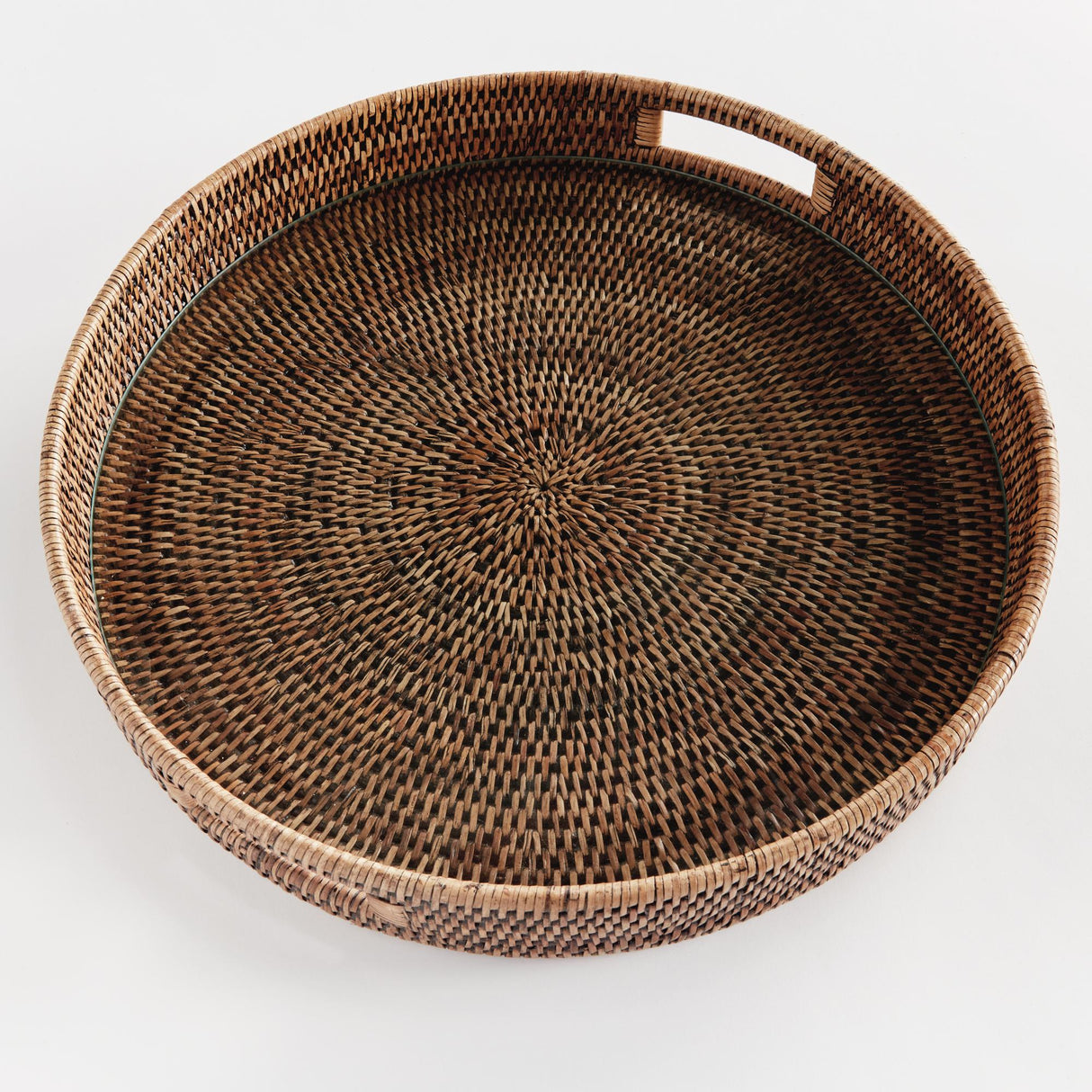Napa Warm Brown BURMA RATTAN ROUND SERVING TRAY LARGE