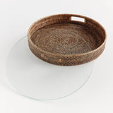 Napa Warm Brown BURMA RATTAN ROUND SERVING TRAY LARGE