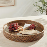 Napa Warm Brown BURMA RATTAN ROUND SERVING TRAY LARGE