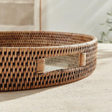 Napa Warm Brown BURMA RATTAN ROUND SERVING TRAY LARGE