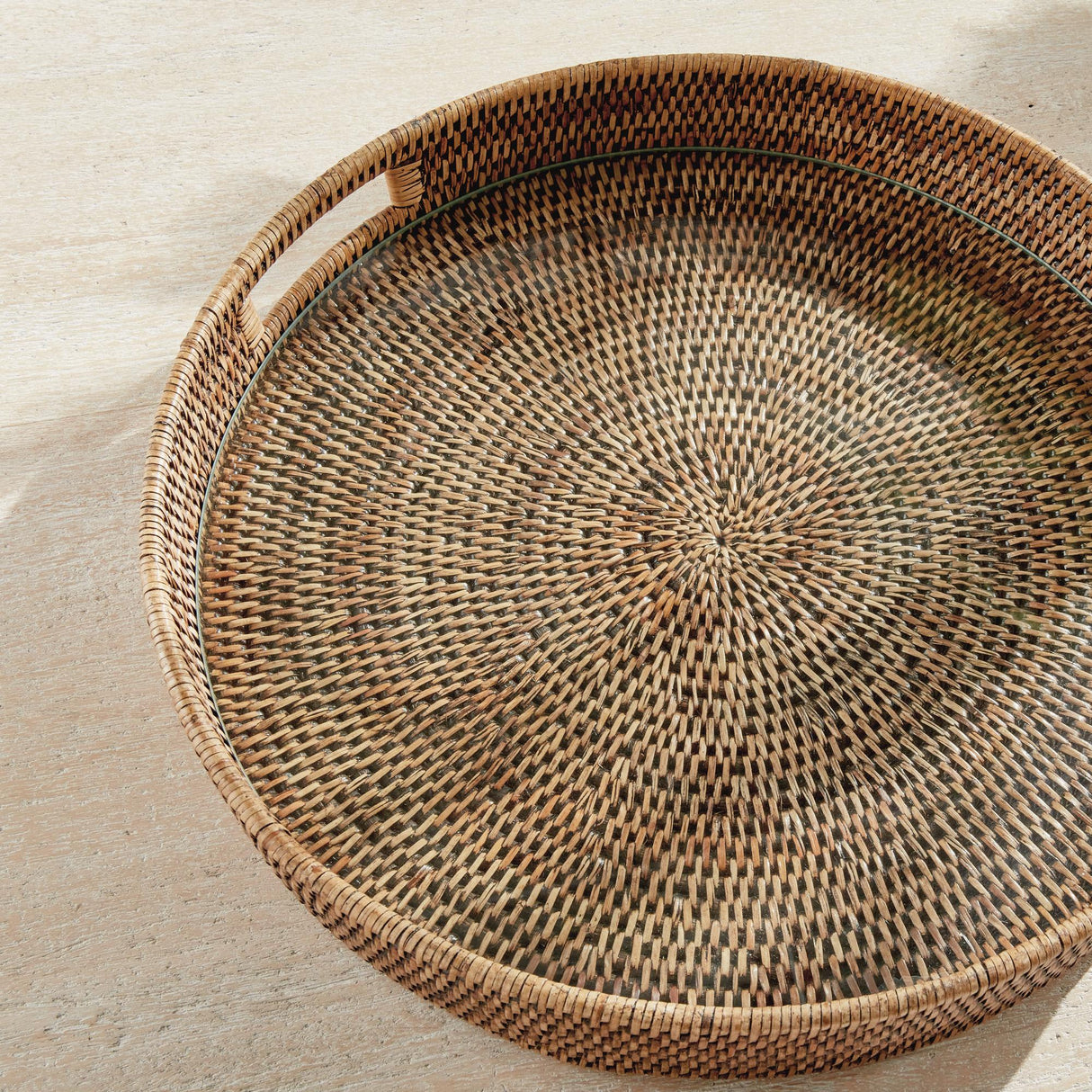 Napa Warm Brown BURMA RATTAN ROUND SERVING TRAY LARGE