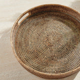 Napa Warm Brown BURMA RATTAN ROUND SERVING TRAY LARGE