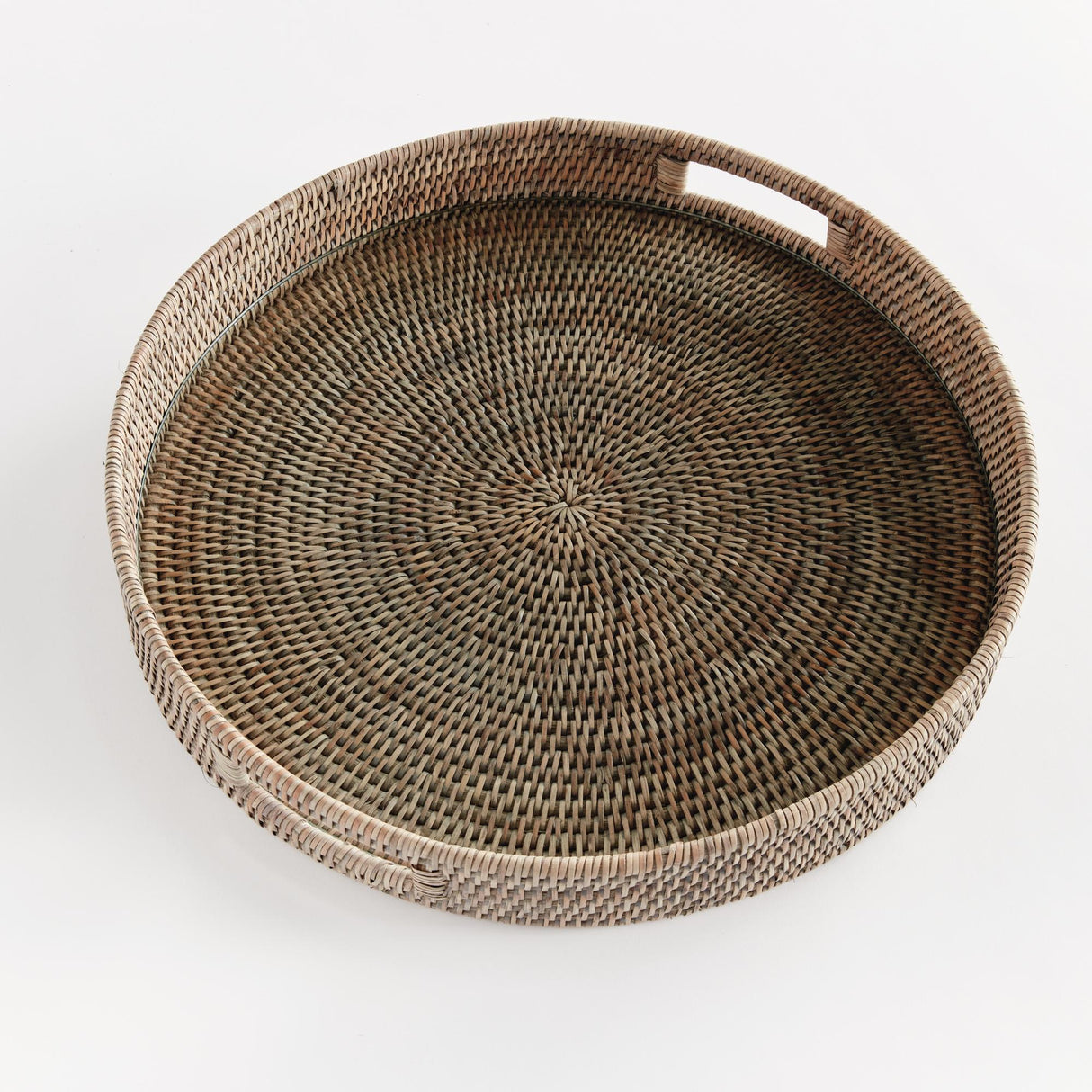 Napa Graywash BURMA RATTAN ROUND SERVING TRAY LARGE
