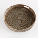 Napa Graywash BURMA RATTAN ROUND SERVING TRAY LARGE