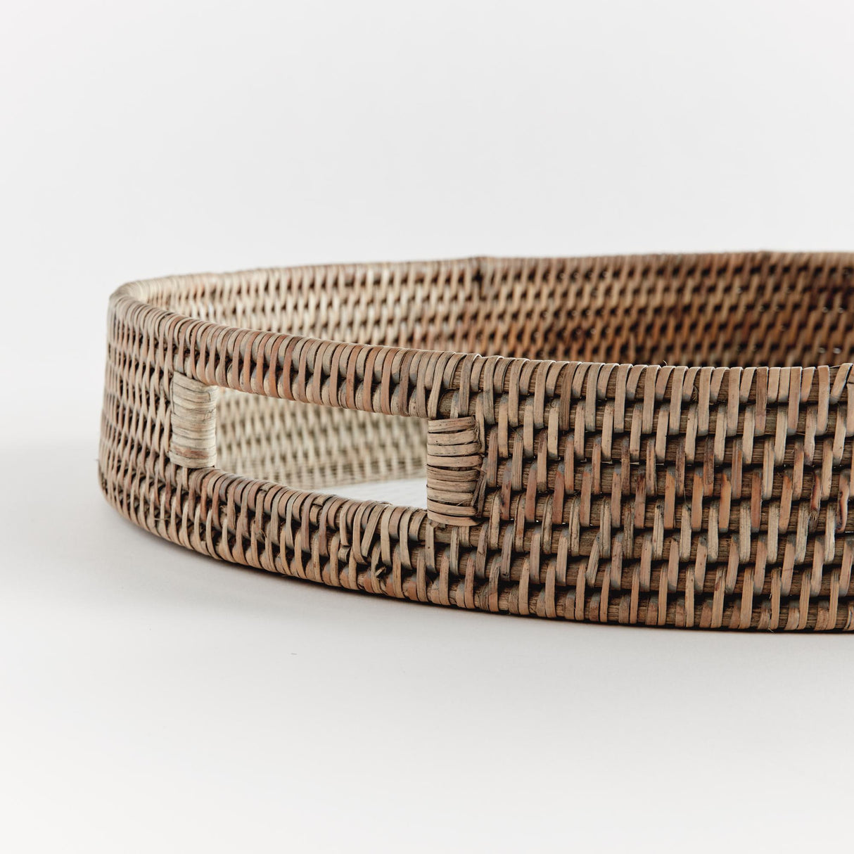 Napa Graywash BURMA RATTAN ROUND SERVING TRAY LARGE