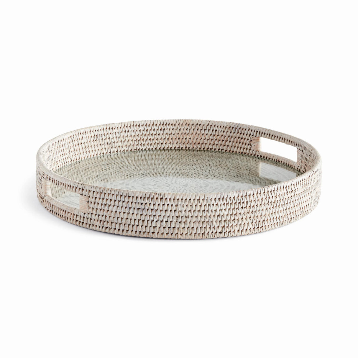 Napa Whitewash BURMA RATTAN ROUND SERVING TRAY LARGE