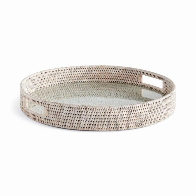 Napa Whitewash BURMA RATTAN ROUND SERVING TRAY LARGE