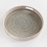 Napa Whitewash BURMA RATTAN ROUND SERVING TRAY LARGE