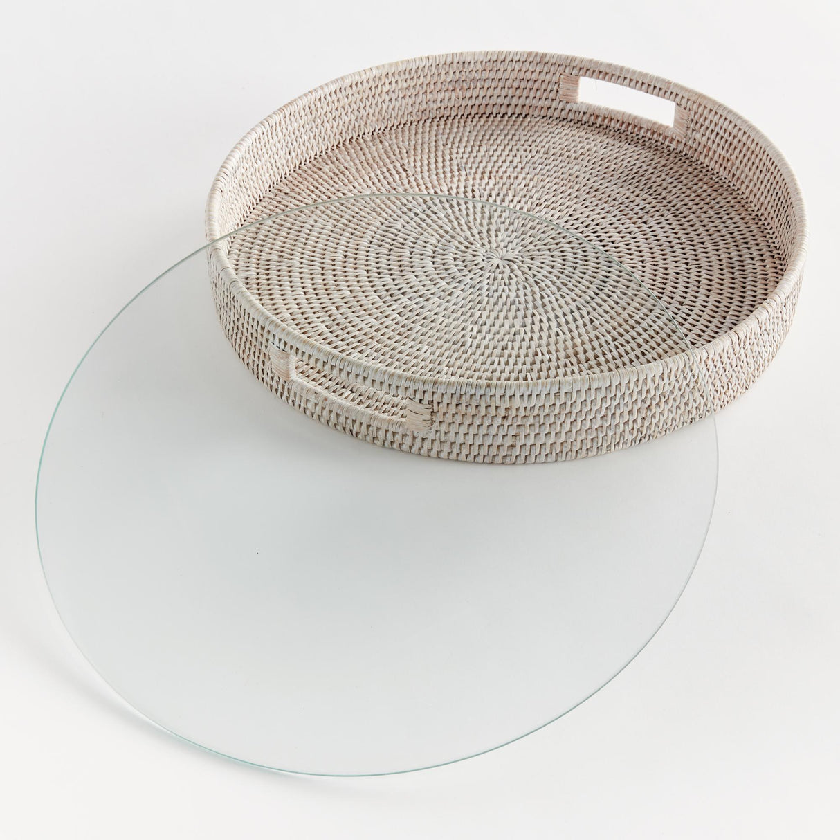 Napa Whitewash BURMA RATTAN ROUND SERVING TRAY LARGE