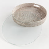 Napa Whitewash BURMA RATTAN ROUND SERVING TRAY LARGE