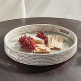 Napa Whitewash BURMA RATTAN ROUND SERVING TRAY LARGE