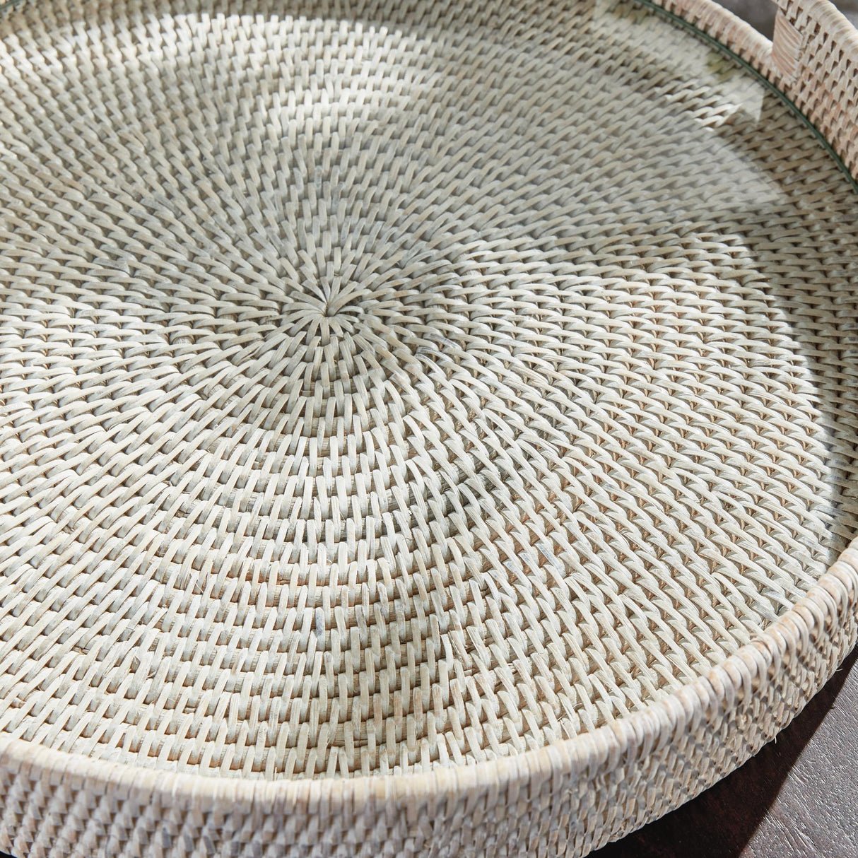 Napa Whitewash BURMA RATTAN ROUND SERVING TRAY LARGE