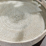 Napa Whitewash BURMA RATTAN ROUND SERVING TRAY LARGE