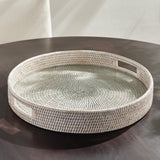Napa Whitewash BURMA RATTAN ROUND SERVING TRAY LARGE