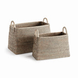 Napa Graywash BURMA RATTAN NARROW MAGAZINE BASKET, SET OF 2