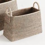 Napa Graywash BURMA RATTAN NARROW MAGAZINE BASKET, SET OF 2