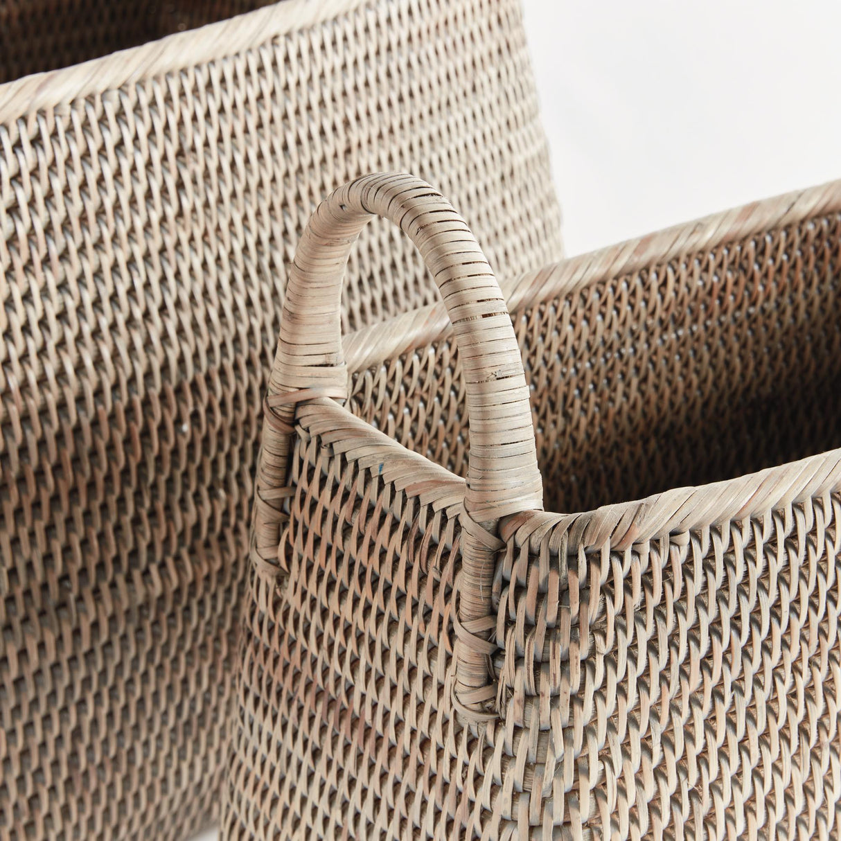 Napa Graywash BURMA RATTAN NARROW MAGAZINE BASKET, SET OF 2